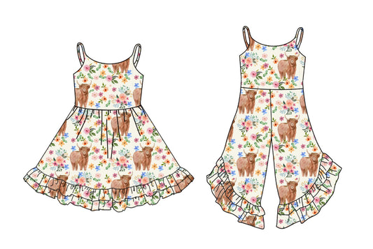 Baby Girl Straps Flower Cow Sibling Dress Jumpsuit ( Moq 5 Each Style ) 3.1