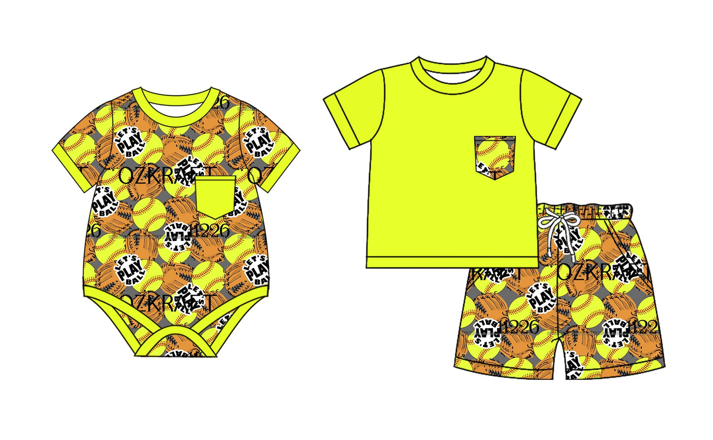 Baby Boy Softball Yellow Sibling Romper Set ( Moq 5 Each Style ) 2.11