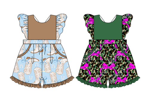 Baby Girl Short Sleeves Boots Bows Sibling Pockets Jumpsuit ( Moq 5 Each Style ) 3.20