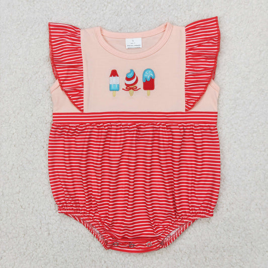 Baby Girl Infant Embroidery 4th Of July Popstick Bubble Romper RTS