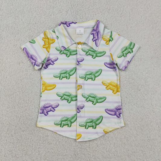 Baby Boy Kids Short Sleeves Crocodiles Mardi Gras Tee Buttons Shirt RTS