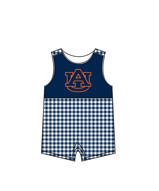 ( Moq 5 ) Baby Boys Kids Sleeveless AU Navy Plaid Team Summer Romper