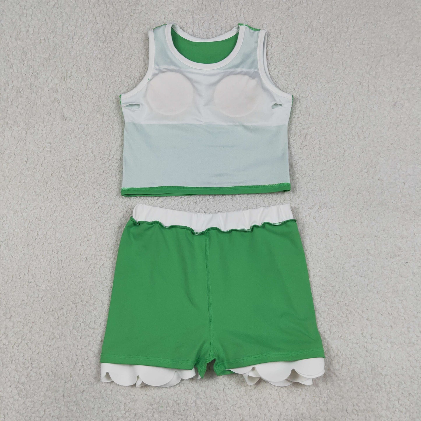 Sibling Baby Girls Kids Sleeveless Shirts Scallop Skirts Shorts Yoga Active Sets Clothes RTS
