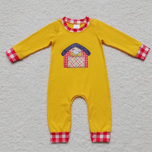 LR0384 Baby Boy Long Sleeves One Piece Farm Chicken Romper