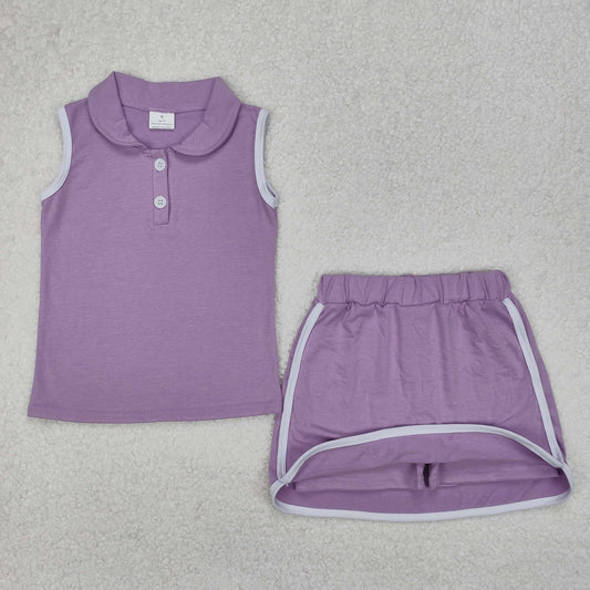 Baby Girl Purple Pullover Buttons Shirt Shorts Skirt Skort Clothes Sports Set RTS
