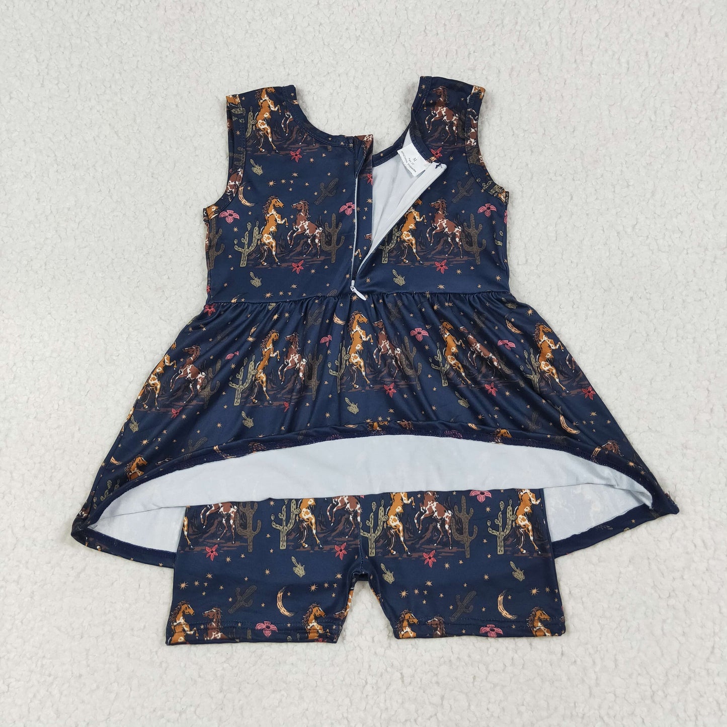 Baby Girl Toddler Sleeveless Horse Cactus Western Skort Jumpsuit RTS