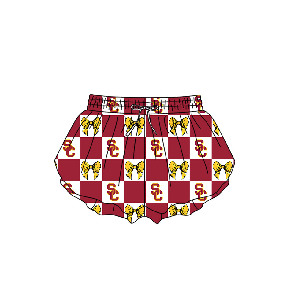 ( Moq 5 ) Baby Girls Adult Women SC Bows Checked Team Shorts Sibling Mom and Me Yoga Clothes
