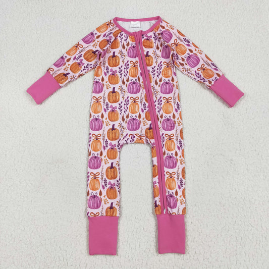 Baby Girl Long Sleeves Bows Pumpkins Zipper Fall Romper RTS