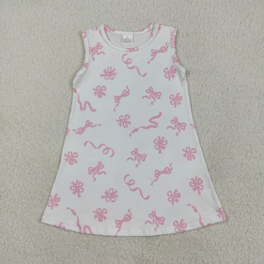 Baby Girl Sleeveless Pink Bows Knee Length Dress RTS