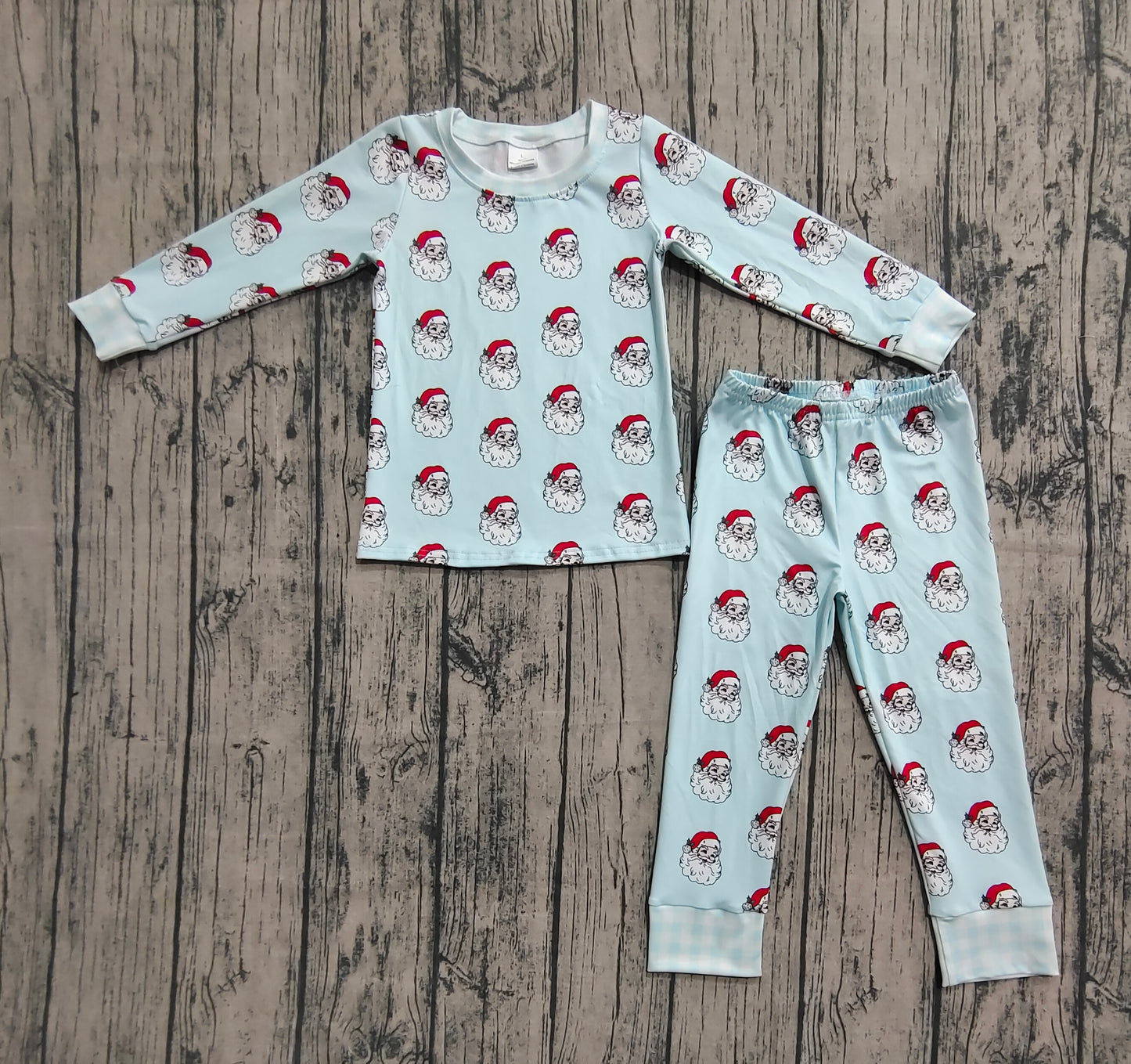Baby Boy Long Sleeves Christmas Santa Shirt Pants Blue Pajamas Clothes Set RTS