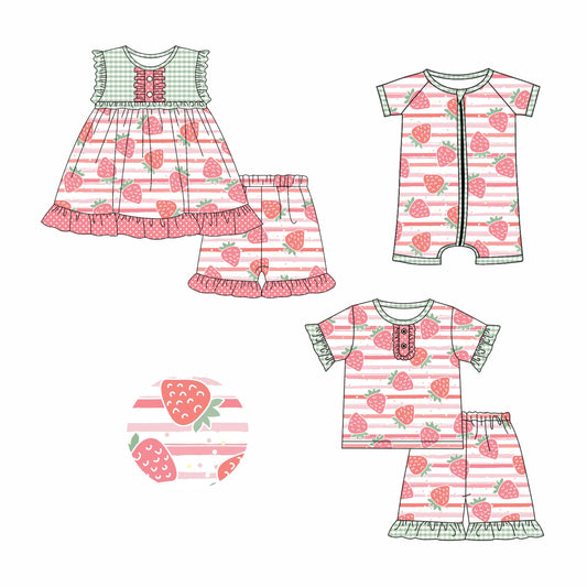 Baby Girl Strawberry Stripes Sibling Romper Set ( Moq 5 Each Style ) 3.12
