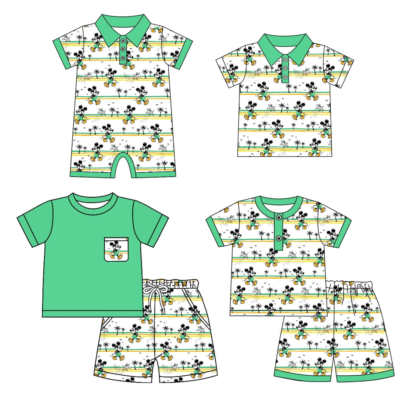 Baby Boy Short Sleeves Mouse Green Sibling Romper Shirt Set ( Moq 5 Each Style ) 4.3