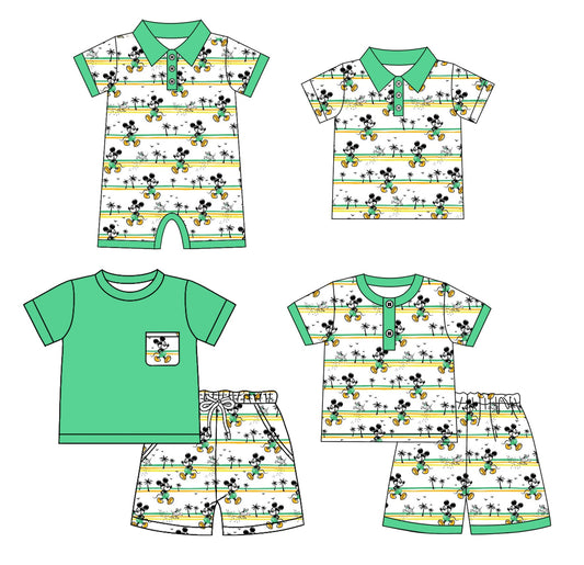 Baby Boy Short Sleeves Mouse Green Sibling Romper Shirt Set ( Moq 5 Each Style ) 4.3