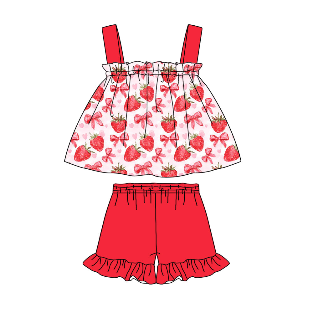 Baby Girl Straps Strawberry Bows Hearts Tunic Red Shorts Set ( Moq 5 ) 2.18