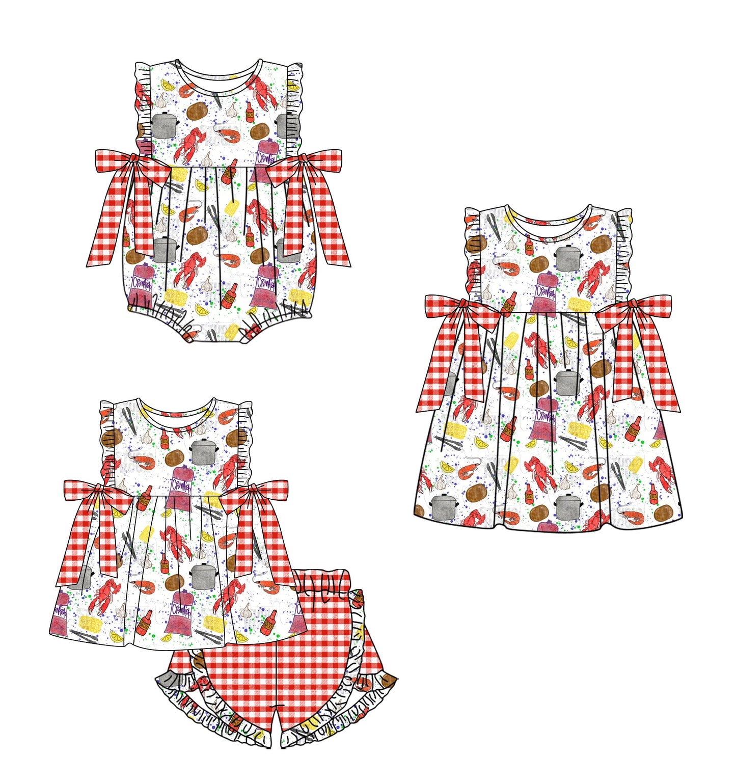 Baby Girl Sleeveless Crawfish Sibling Romper Dress Set ( Moq 5 Each Design ) 12.13
