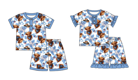 Baby Boy Girl July 4th Cow Sibling Pajamas Set ( Moq 5 Each Style ) 1.18