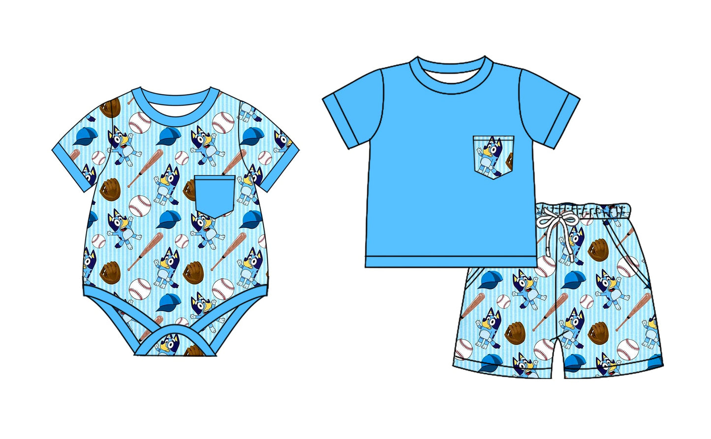 Baby Boy Dogs Baseball Blue Sibling Romper Set ( Moq 5 Each Style ) 2.11