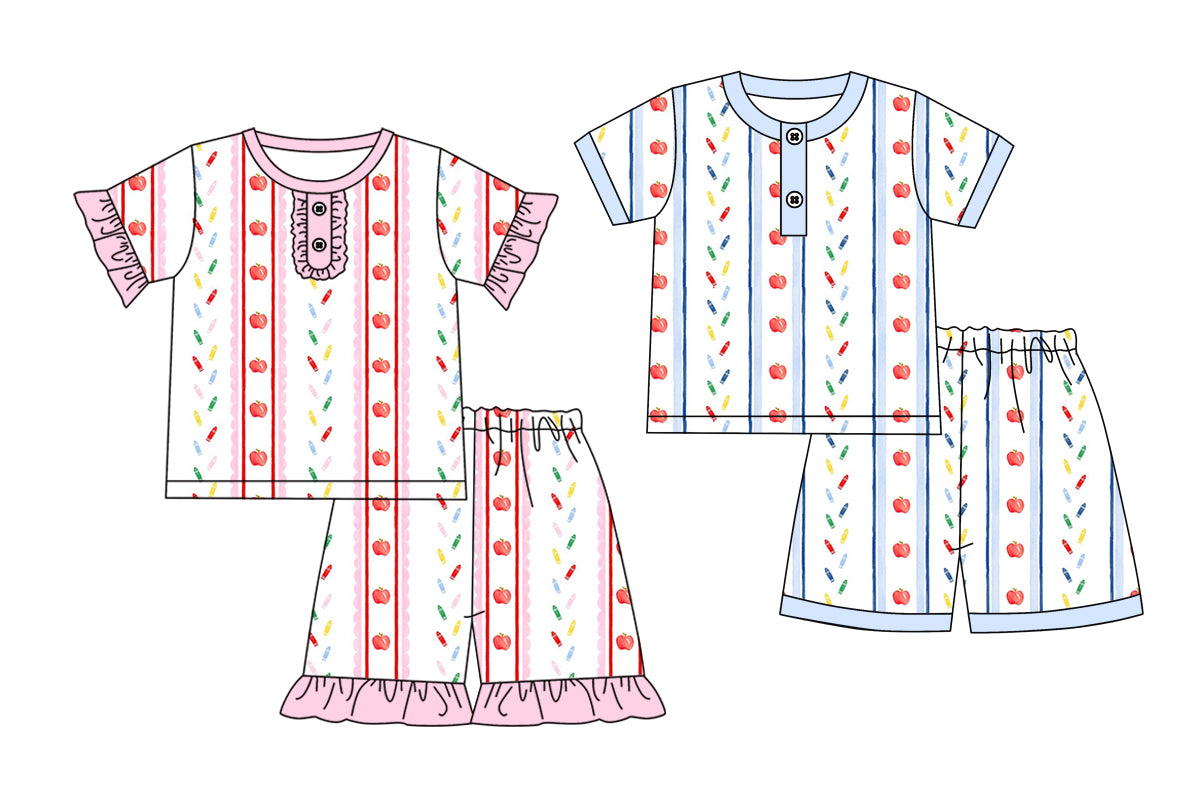 Baby Boy Girl Back To School Apple Pencil Sibling Pajamas Set ( Moq 5 Each Style ) 2.20