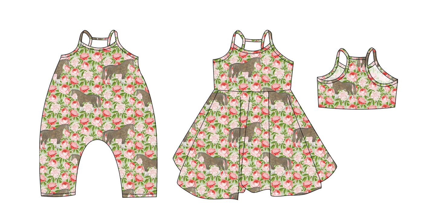 Baby Girl Straps Horse Flower Western Sibling Summer Romper Dress ( Moq 5 Each Style ) 3.19