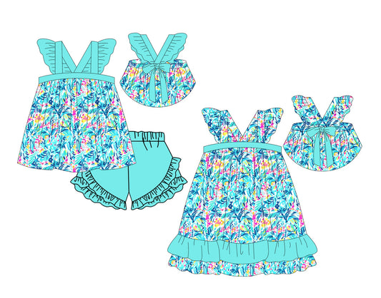 Baby Girl Straps Flower Blue Sibling Dress Set ( Moq 5 Each Design ) 12.11