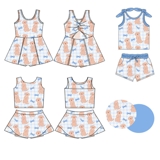 ( Moq 5 Each Style ) Baby Girl Sleeveless Dogs Bows Sibling Skort Dress Set 3.28