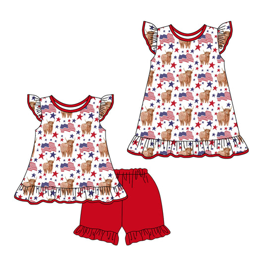 Baby Girl July 4th Cow Flags Sibling Dress Set ( Moq 5 Each Style ) 1.21