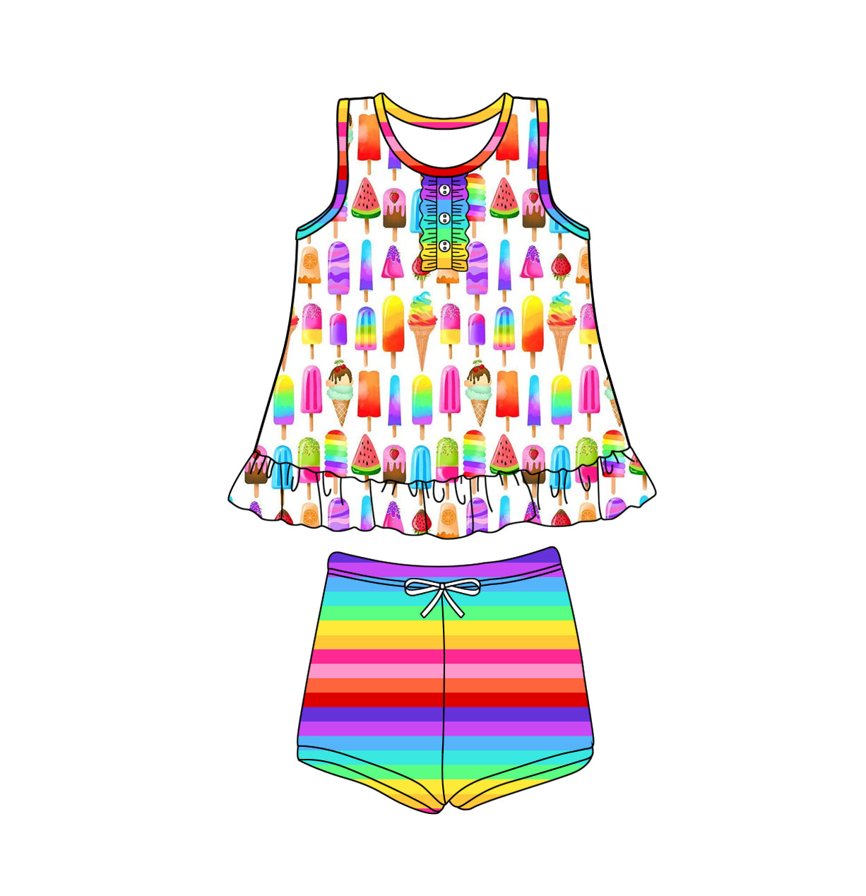 Baby Girl Sleeveless Popsicles Colorful Stripes Shorts Sibling Set ( Moq 5 Each Style ) 1.9