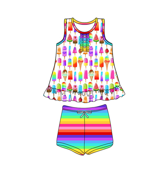 Baby Girl Sleeveless Popsicles Colorful Stripes Shorts Sibling Set ( Moq 5 Each Style ) 1.9
