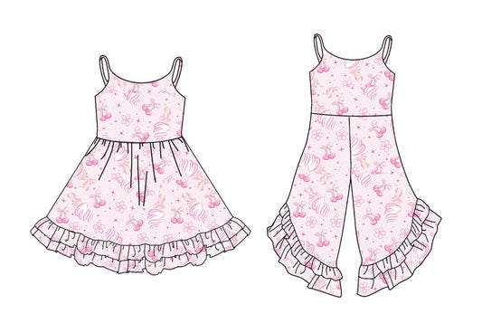 ( Moq 5 Each Style ) Baby Girl Straps Flower Bows Sibling Summer Pink Dress Jumpsuit 4.23