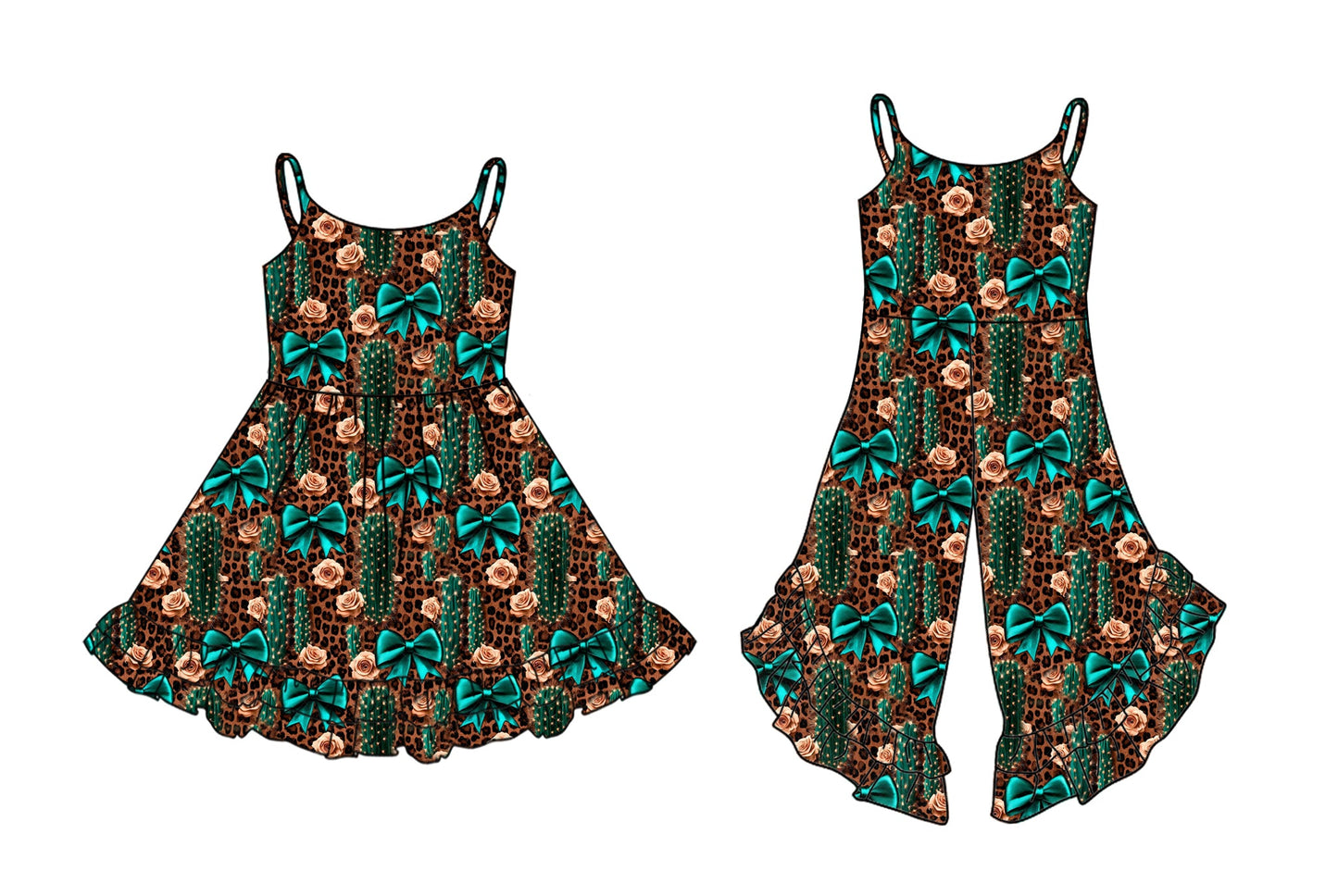 Baby Girl Straps Western Cactus Bows Flower Sibling Jumpsuit Dress ( Moq 5 Each Style ) 2.25