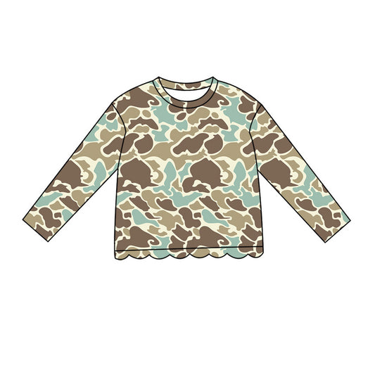 ( Moq 5 ) Preorder Baby Girls Kids Long Sleeves Camo Shirt Scallop Pullover Kids Clothes