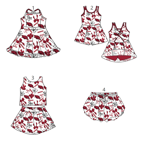 ( Moq 5 Each Style ) Baby Girls Kids Red Bows Pigs Sibling Team Shorts Dresses Set