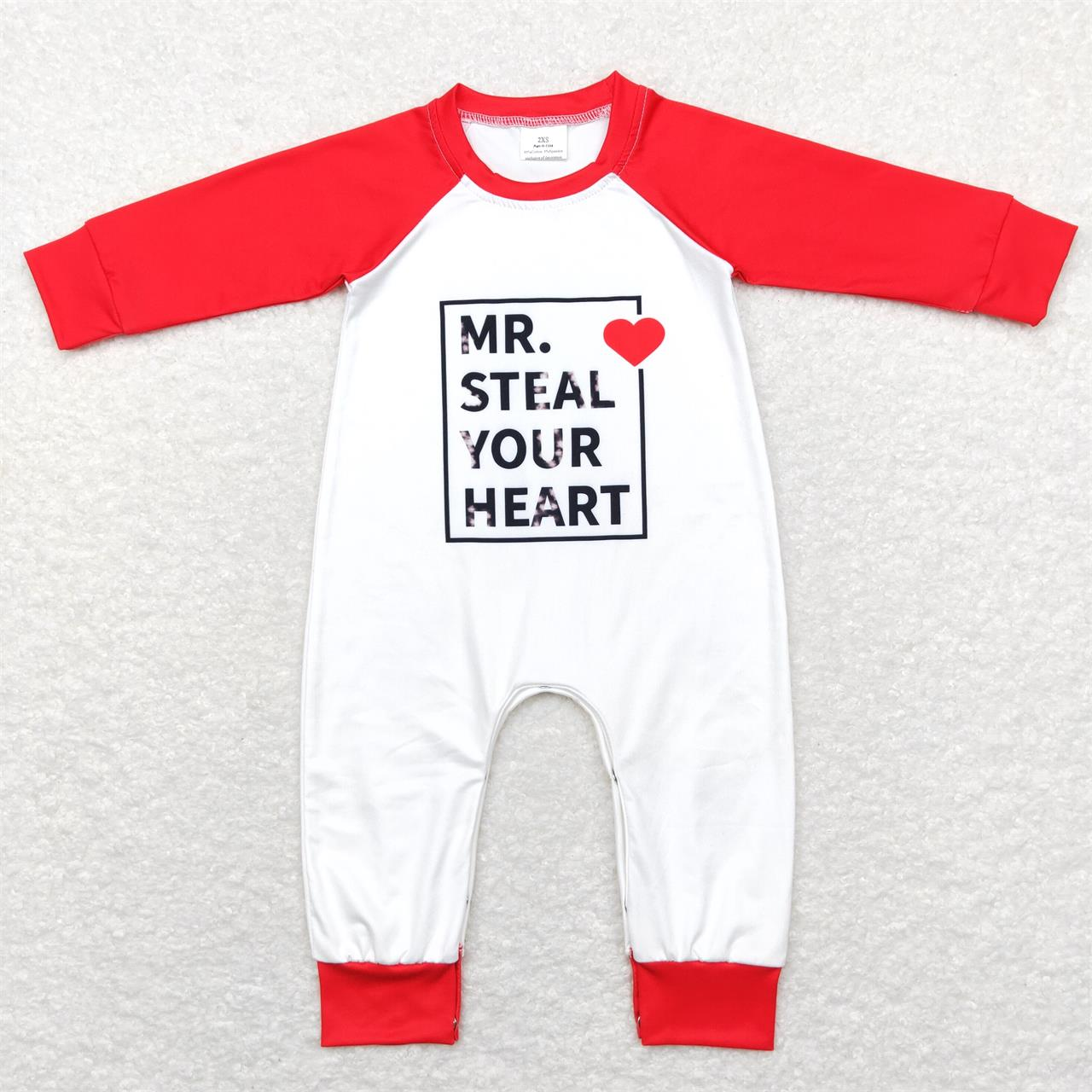 LR0797 Baby Boy Red Long Sleeves Valentine's Day Romper