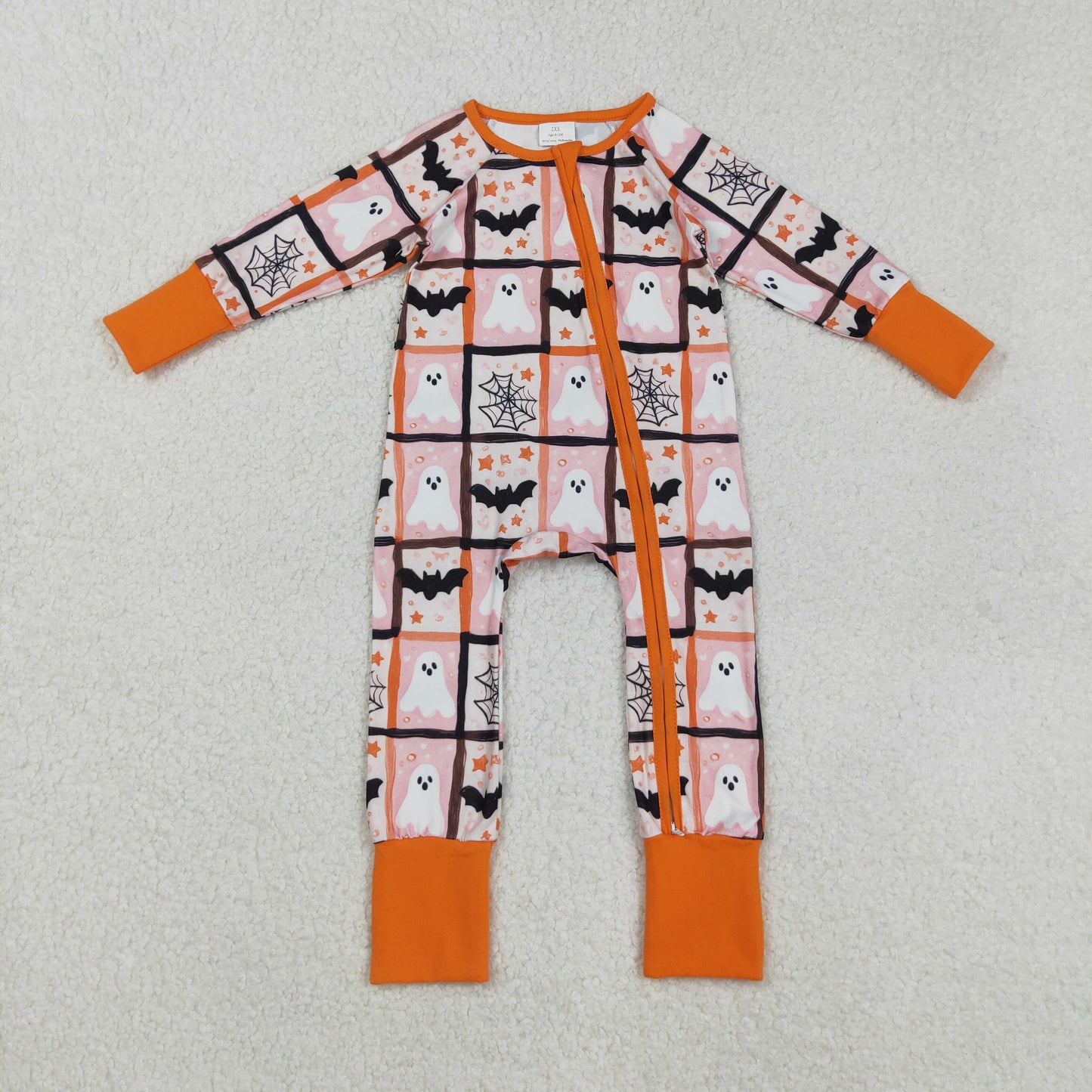 Baby Kids Toddler Long Sleeves Ghost Bats Halloween Zipper Footie Romper RTS