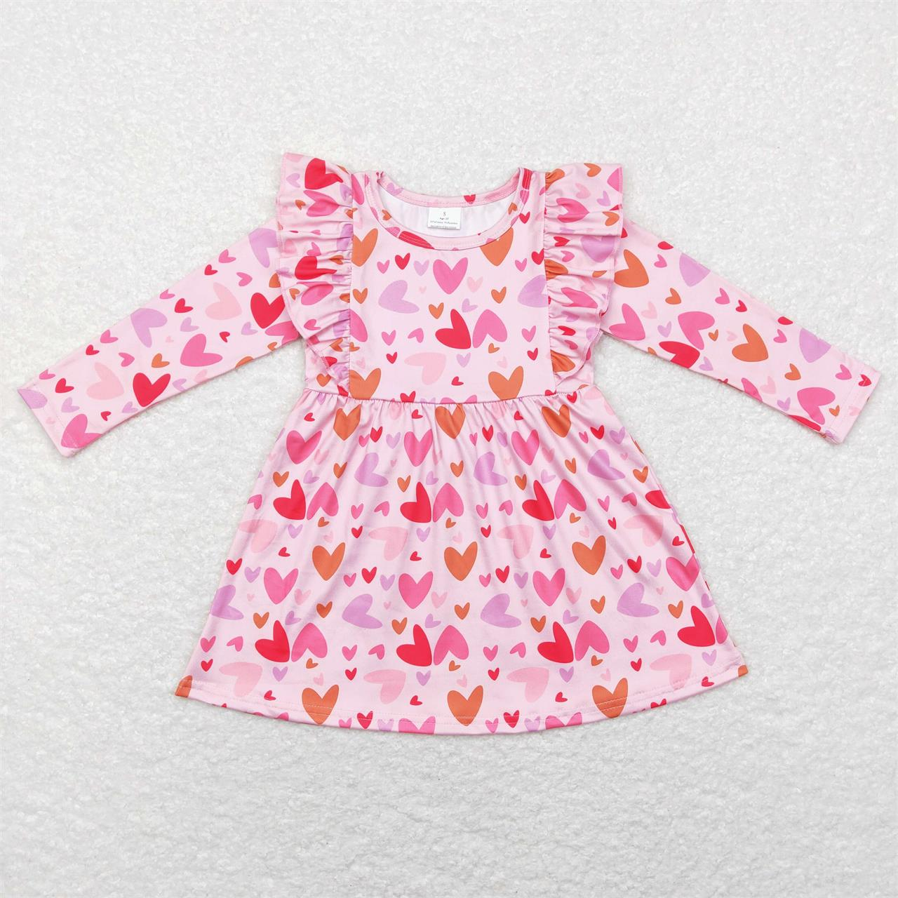 GLD0460 Baby Girl Long Sleeves Valentine's Day Hearts Pink Dress
