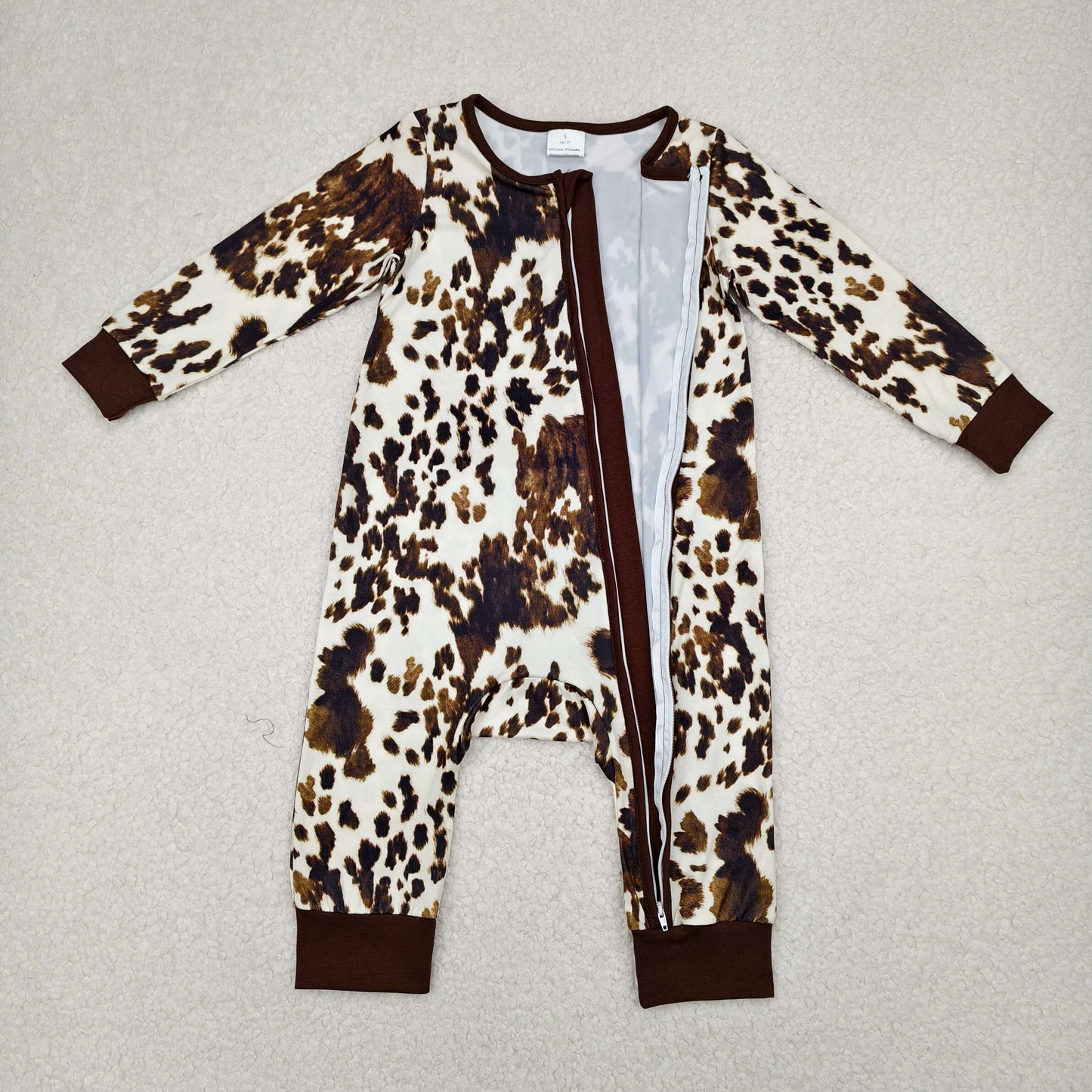 Baby Boy Infant Long Sleeves Western Cow Print Zipper Pajamas Romper RTS