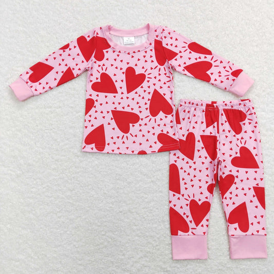 GLP1038 Baby Girl Long Sleeves Valentine's Day Hearts Shirt Pants Set Pajamas