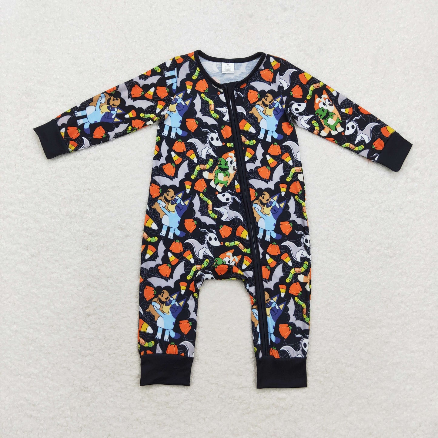 Baby Boy Long Sleeves Halloween Dogs Zipper Bamboo Romper