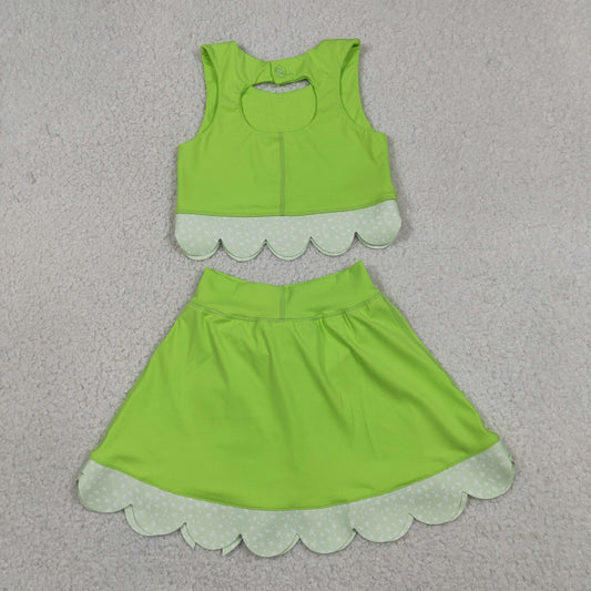 Baby Girls Kids Sleeveless Tops Bows Skirt Shorts Yoga Green Set RTS