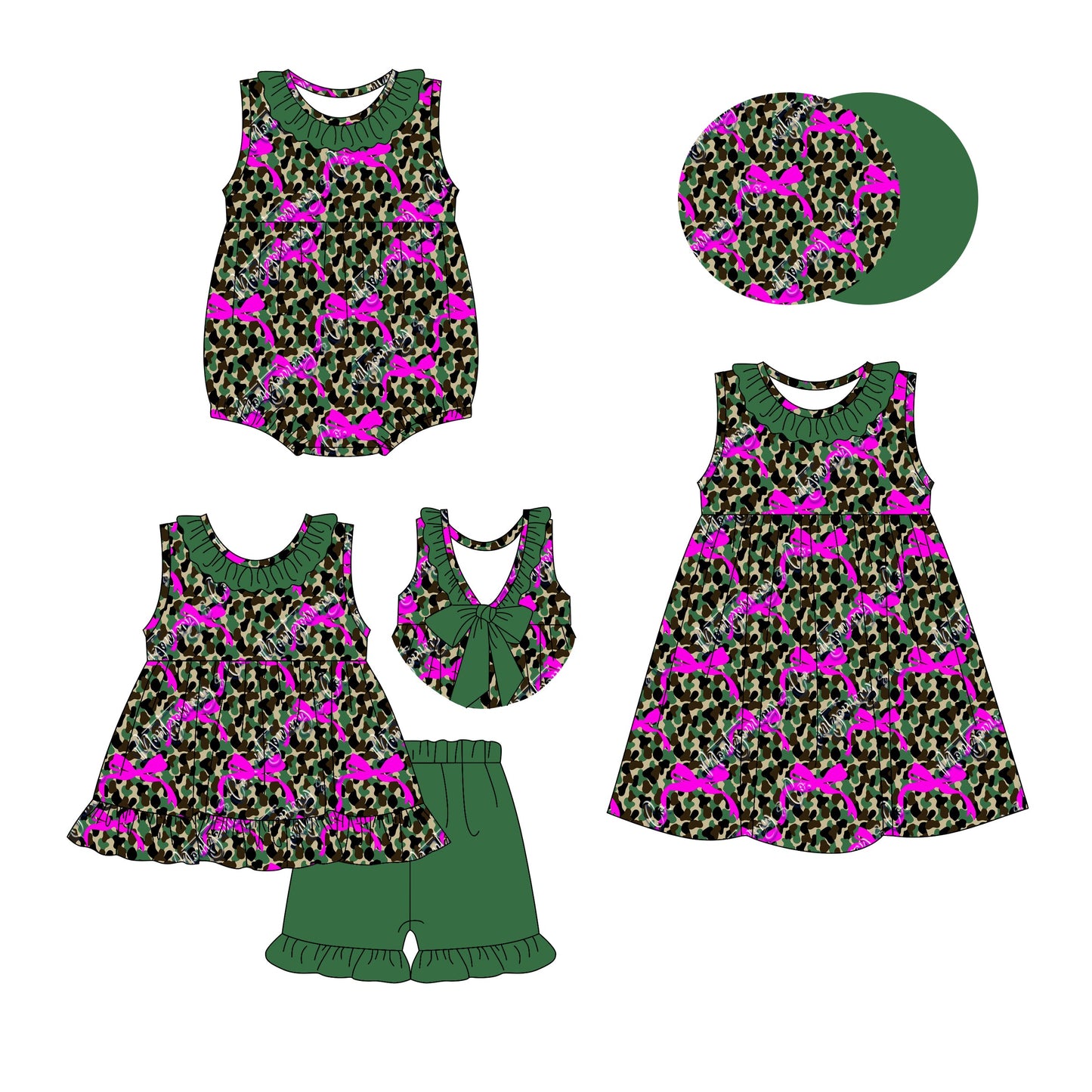 Baby Girl Bows Camo Sibling Romper Dress Set ( Moq 5 Each Style ) 3.20