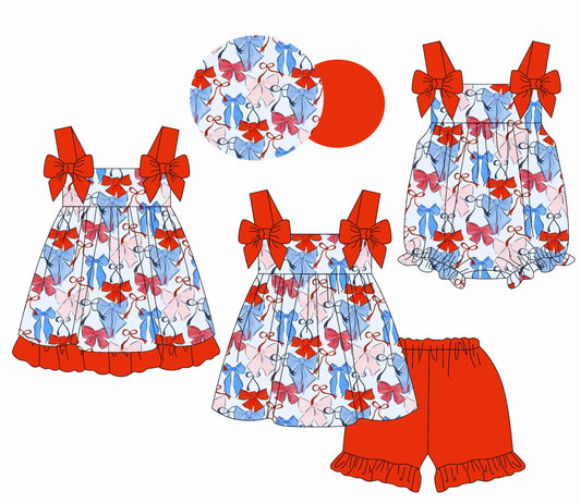 Baby Girl July 4th Bows Sibling Romper Dress Set ( Moq 5 Each Style ) 1.18