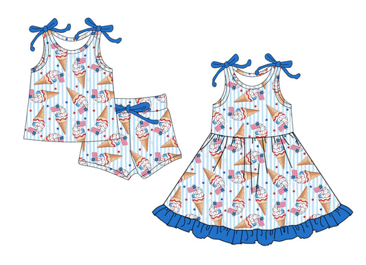 ( Moq 5 Each Style ) Baby Girl 4th Of July Ice Cream Sibling Summer Dress Set 4.21
