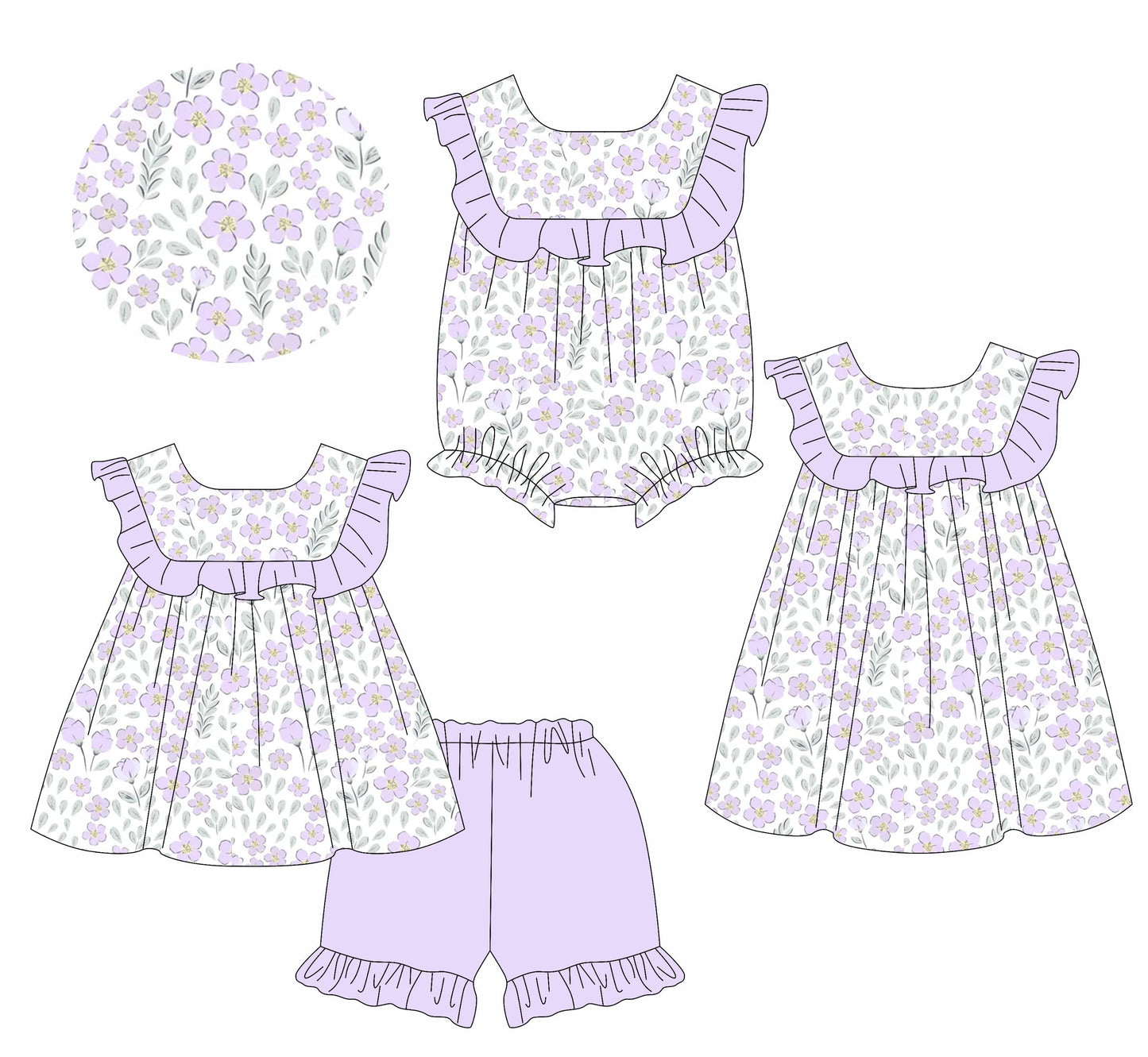 Baby Girl Kids Purple Flower Sibling Romper Dress Set ( Moq 5 Each Style ) 1.11
