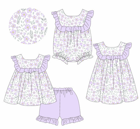 Baby Girl Kids Purple Flower Sibling Romper Dress Set ( Moq 5 Each Style ) 1.11
