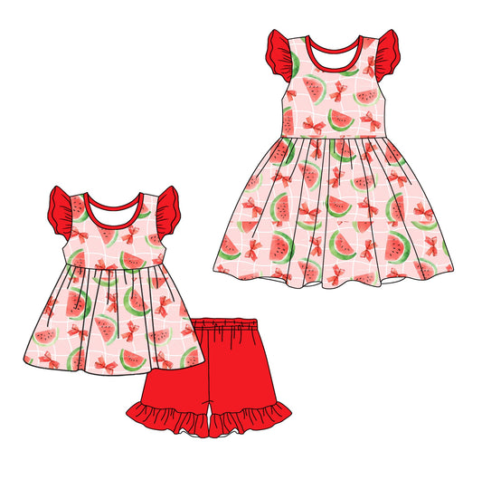 Baby Girl Watermelon Bows Sibling Dress Set ( Moq 5 Each Style ) 1.2
