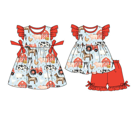 Baby Girl Farm Animals Tractors Sibling Dress Set ( Moq 5 Each Style ) 1.6