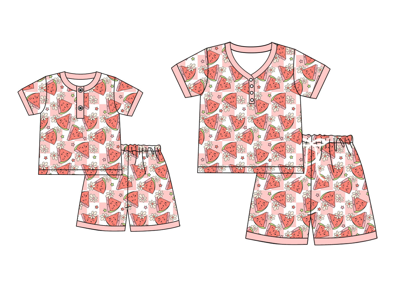 ( Moq 5 Each Style ) Baby Girl Adult Women Watermelon Flower Sibling Mommy And Me Family Pajamas Set 4.24