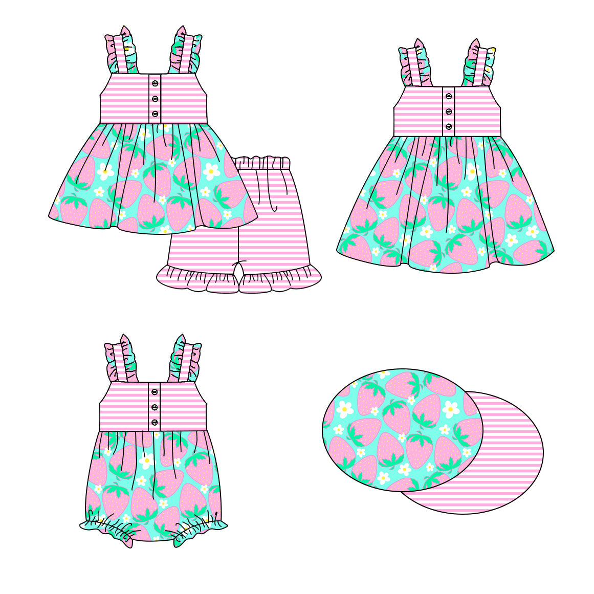 Baby Girl Strawberry Stripes Sibling Romper Dress Set ( Moq 5 Each Style ) 1.16