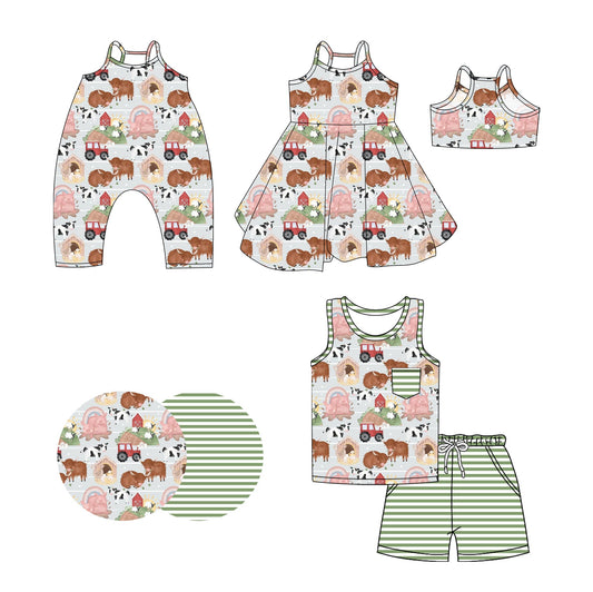 Baby Boy Girl Straps Farm Animals Sibling Summer Romper Dress Set ( Moq 5 Each Style ) 3.19