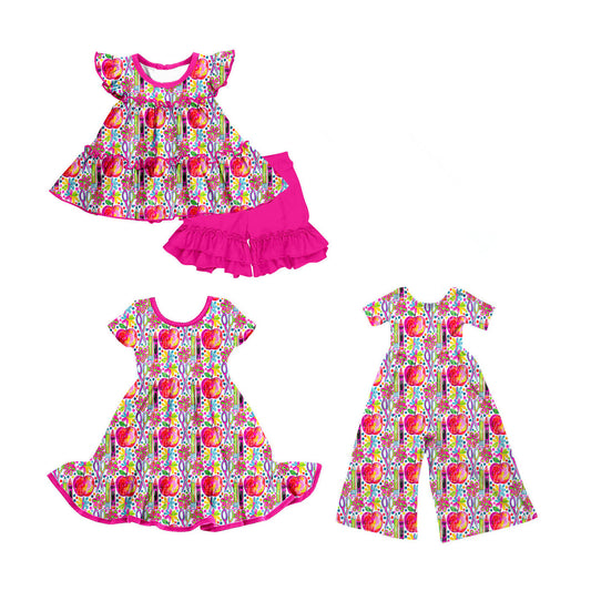 ( Moq 5 Each Style ) Baby Girls Kids Short Sleeves Back to School Sibling Dress Jumpsuit Set